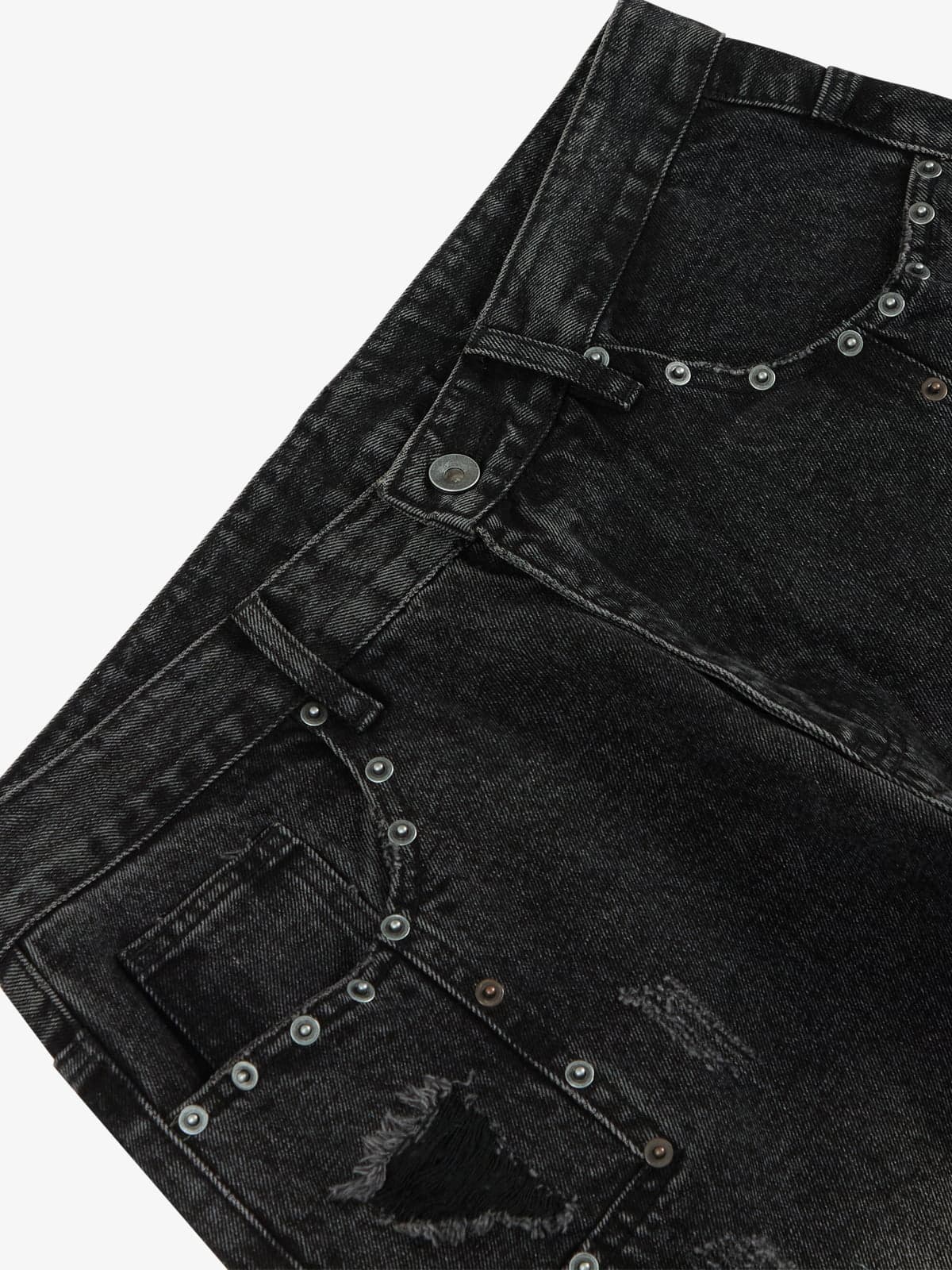Bol Kesim Metal Halkalı Yıpratılmış Vintage Kot Pantolon Naxro