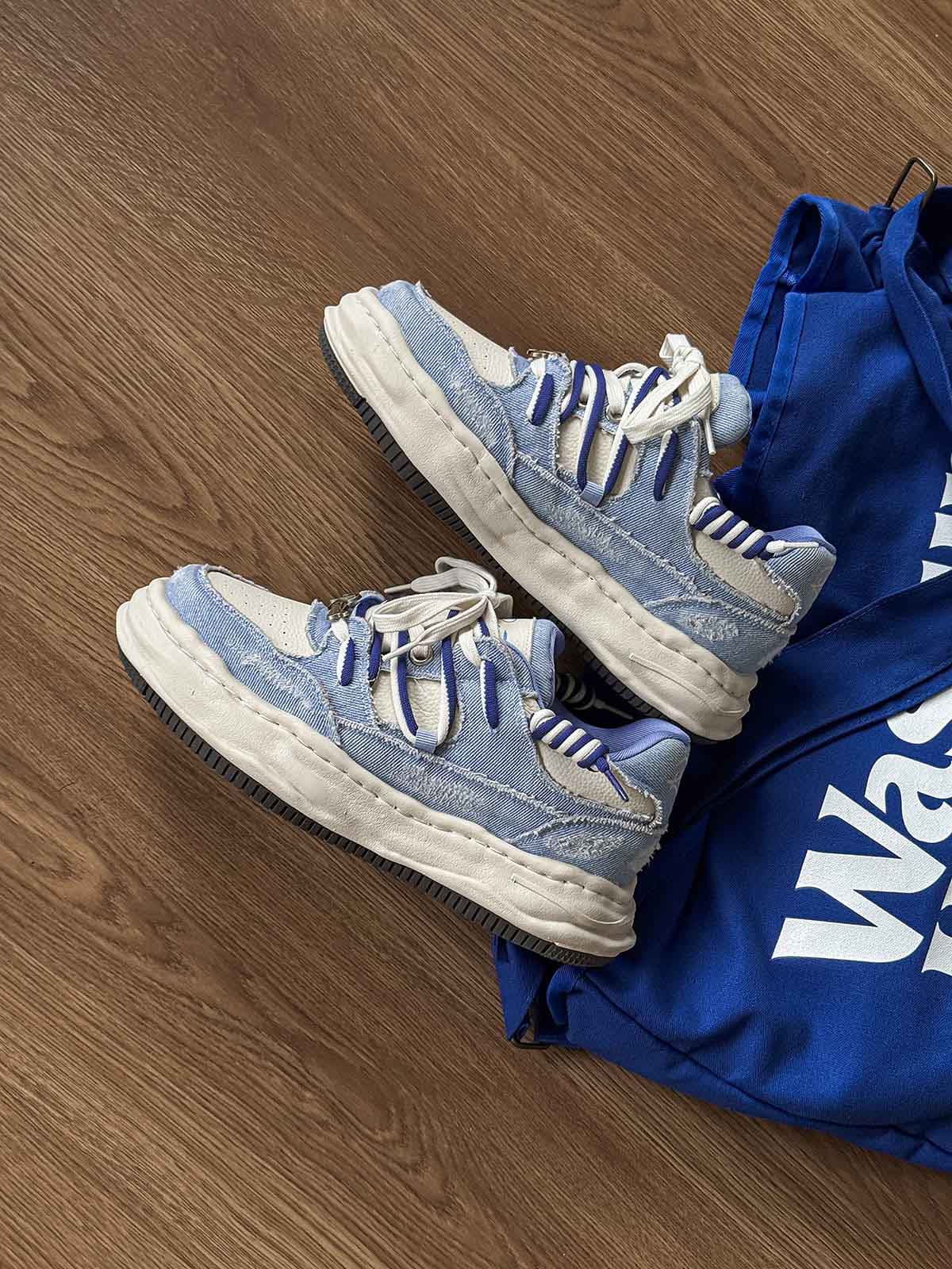 Nakış Yazılı Eskitme Denim Platform Sneaker