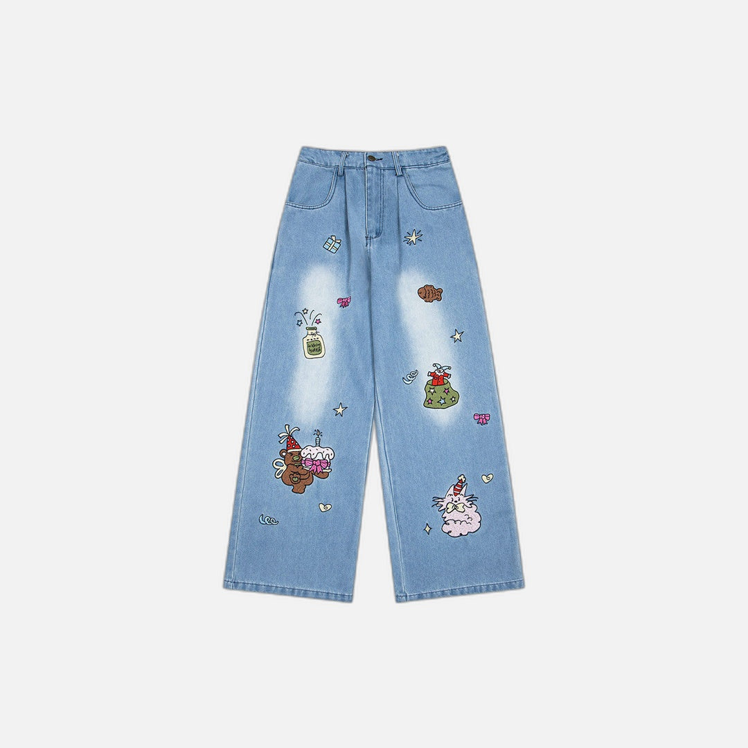 Bol Kesim Karikatür Baskılı Pantolon, önden görünüm — Navra Wear