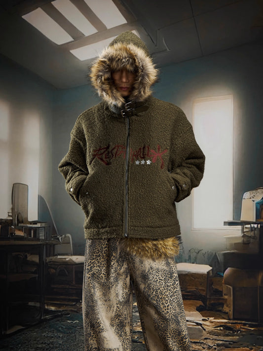 Plush Textured Glamorous Fur Hooded Coat