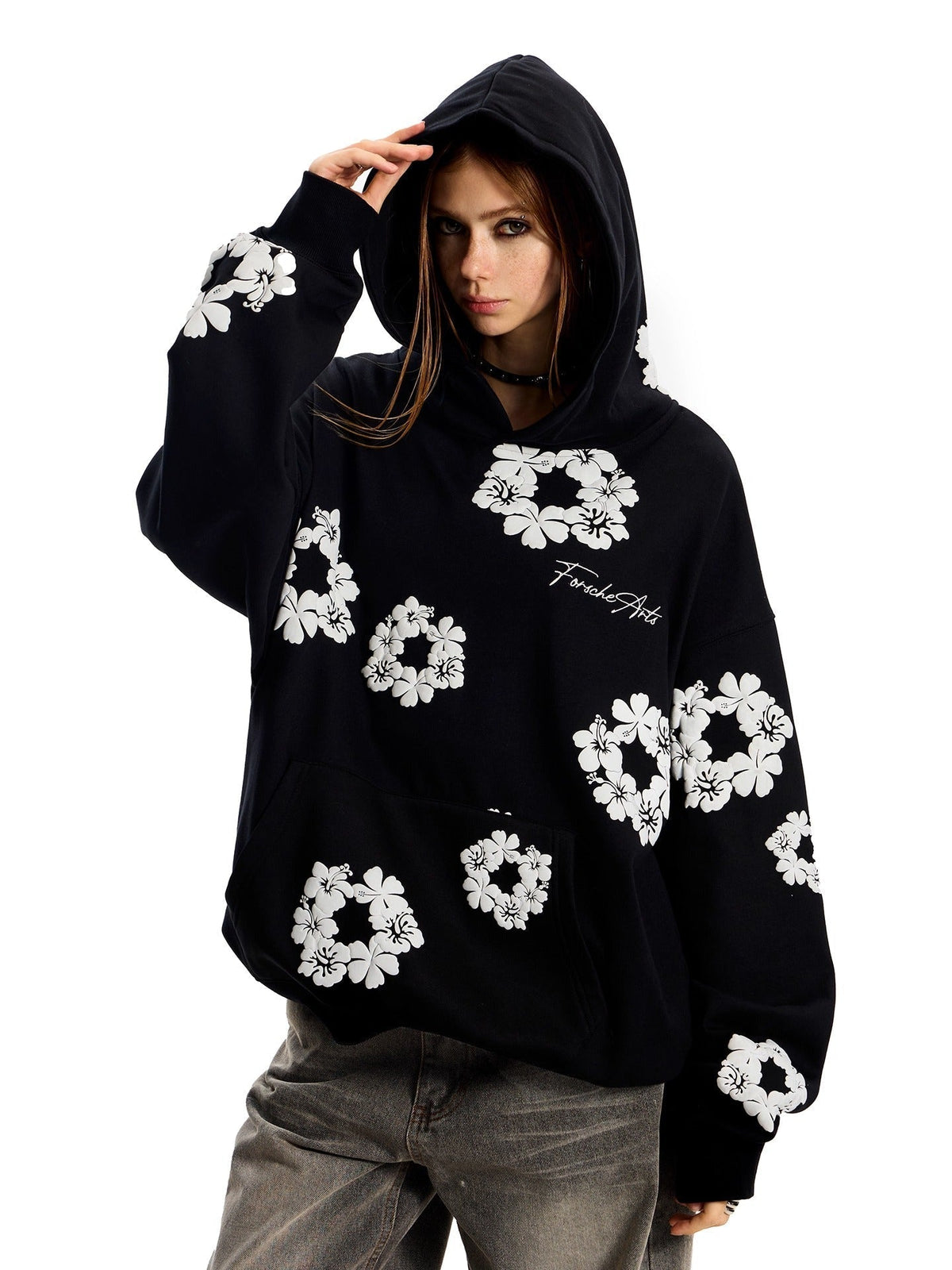 Floral Print Oversized Hoodie