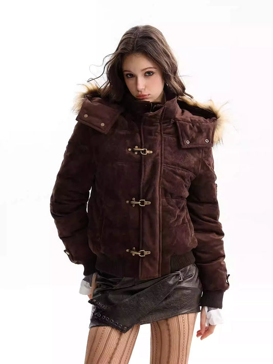 Premium Suede-Textured Jacket with Metal Buckle