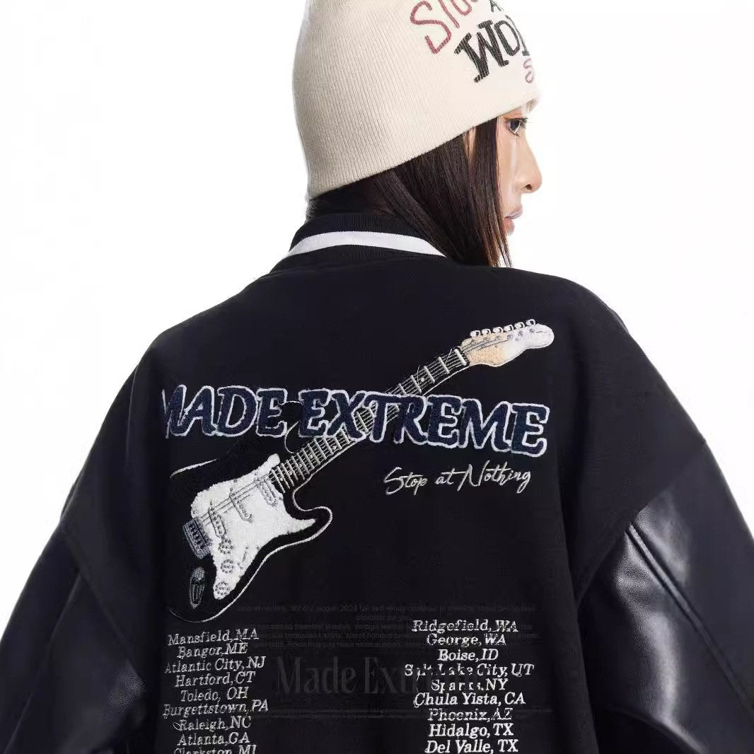 Gitar Desenli Retro Varsity Ceket